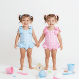 Girls One-Piece Swimsuit Gingham Blue