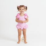 Girls One-Piece Swimsuit Gingham Pink
