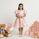 Girls Fine Jacquard Celebration Dress Floral Pink & Gold