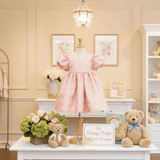 Girls Fine Jacquard Celebration Dress Floral Pink & Gold