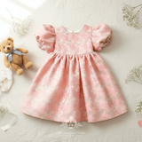 Girls Fine Jacquard Celebration Dress Floral Pink & Gold