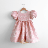 Girls Fine Jacquard Celebration Dress Floral Pink & Gold