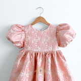 Girls Fine Jacquard Celebration Dress Floral Pink & Gold