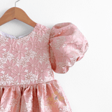 Girls Fine Jacquard Celebration Dress Floral Pink & Gold