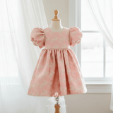 Girls Fine Jacquard Celebration Dress Floral Pink & Gold