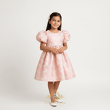 Girls Fine Jacquard Celebration Dress Floral Pink & Gold