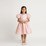 Girls Fine Jacquard Celebration Dress Floral Pink & Gold