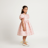 Girls Fine Jacquard Celebration Dress Floral Pink & Gold