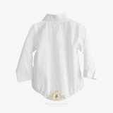 Boys Oxford Long Sleeve Romper Onesie White