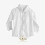 Boys Oxford Long Sleeve Romper Onesie White