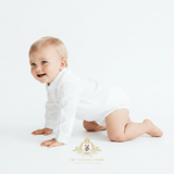 Boys Oxford Long Sleeve Romper Onesie White