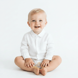 Boys Oxford Long Sleeve Romper Onesie White