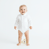 Boys Oxford Long Sleeve Romper Onesie White