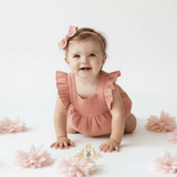 Girls Linen Ruffled Romper Bubble Baby & Toddlers Bohemian Blush