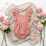 Girls Linen Ruffled Romper Bubble Baby & Toddlers Bohemian Blush