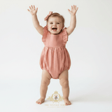 Girls Linen Ruffled Romper Bubble Baby & Toddlers Bohemian Blush