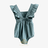 Girls Linen Ruffled Romper Bubble Baby & Toddler Bohemian Ocean Blue