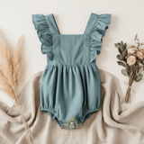 Girls Linen Ruffled Romper Bubble Baby & Toddler Bohemian Ocean Blue