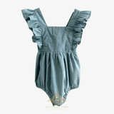 Girls Linen Ruffled Romper Bubble Baby & Toddler Bohemian Ocean Blue