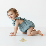 Girls Linen Ruffled Romper Bubble Baby & Toddler Bohemian Ocean Blue