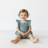 Girls Linen Ruffled Romper Bubble Baby & Toddler Bohemian Ocean Blue