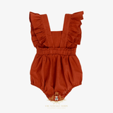 Girls Linen Ruffled Romper Bubble Baby & Toddlers Bohemian Terra Cotta
