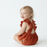 Girls Linen Ruffled Romper Bubble Baby & Toddlers Bohemian Terra Cotta