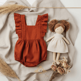 Girls Linen Ruffled Romper Bubble Baby & Toddlers Bohemian Terra Cotta
