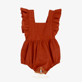 Girls Linen Ruffled Romper Bubble Baby & Toddlers Bohemian Terra Cotta