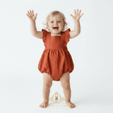 Girls Linen Ruffled Romper Bubble Baby & Toddlers Bohemian Terra Cotta
