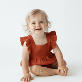 Girls Linen Ruffled Romper Bubble Baby & Toddlers Bohemian Terra Cotta