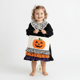 Girls Long Sleeve Lace Bib Collar Peasant Dress Black & Cream