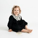 Girls Long Sleeve Lace Bib Collar Peasant Dress Black & Cream