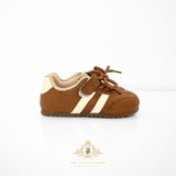 Boys Sneakers Children's Shoes Kicks Athletic Sports Stripes Brown & White