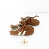 Boys Sneakers Children's Shoes Kicks Athletic Sports Stripes Brown & White