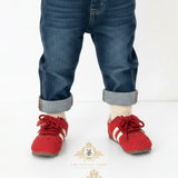 Boys Sneakers Children's Shoes Kicks Athletic Sports Stripes Red & White