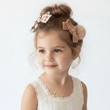Girls Hair Bows Hair Clips Kids Accessories Set of 3 Ribbon & Pom Pom Pink