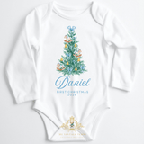 Custom Personalized Baby Onesie Baby's First Christmas 2026 Rocking Horse Tree