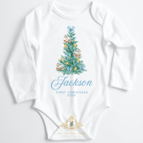 Custom Personalized Baby Onesie Baby's First Christmas 2026 Rocking Horse Tree