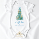 Custom Personalized Baby Onesie Baby's First Christmas 2026 Rocking Horse Tree