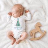 Custom Personalized Baby Onesie Baby's First Christmas 2026 Rocking Horse Tree
