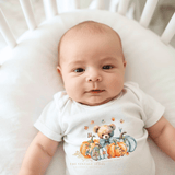 Custom Graphic Designed Baby Onesies The Vintage Teddy™ Fall Leaves & Pumpkins