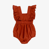 Girls Linen Romper Terra Cotta