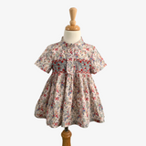 Girls Smocked Floral Mandarin Dress